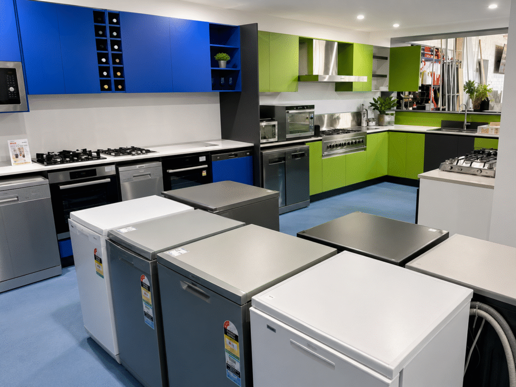 modern kitchen appliance showroom display