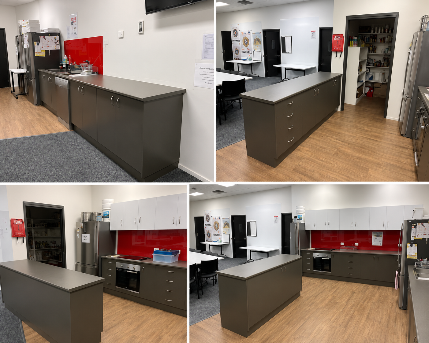 modern office kitchenette with vibrant accents