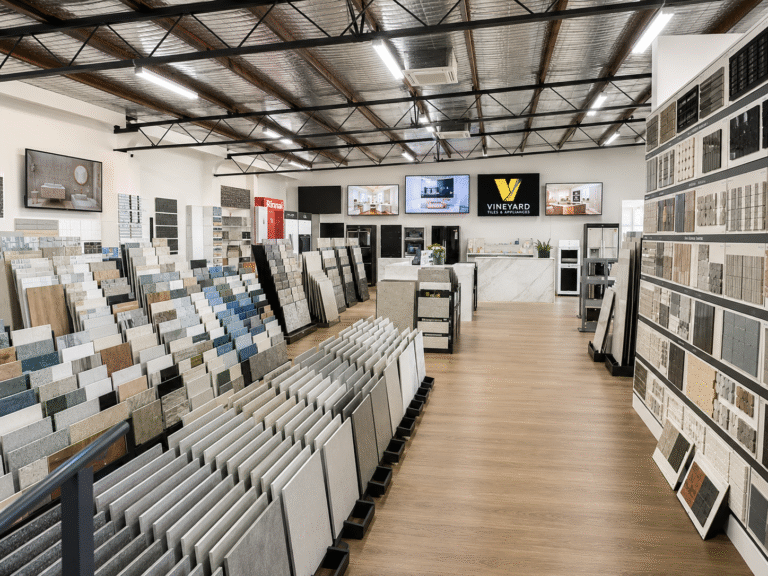 modern tile showroom with sleek displays