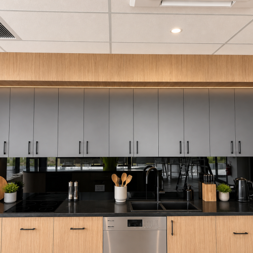 modern minimalist kitchen with wood accents