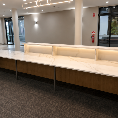 My GP Tamworth modern minimalist lobby with evostone counter