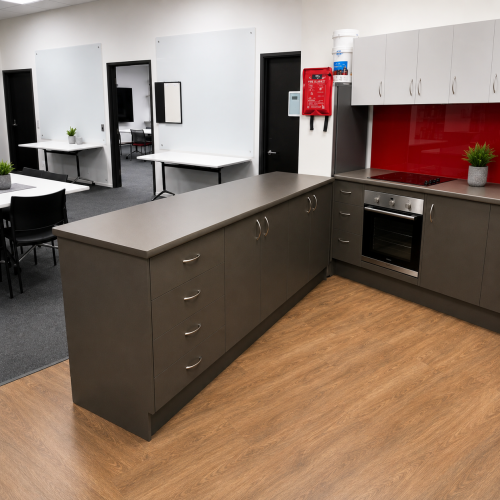 modern office kitchen with sleek finishes