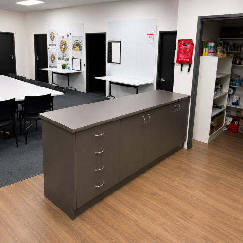 modern office kitchenette and meeting space