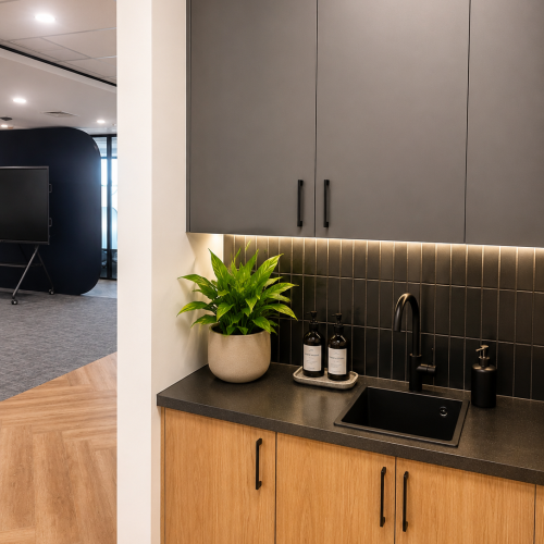 modern office kitchenette with sleek design